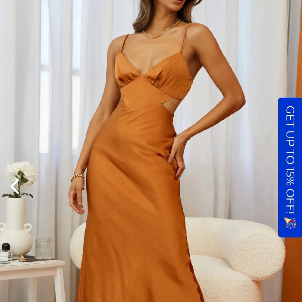 City Lights Cut-Out Waist Strappy Back Midi Dress Bronze - Picture 6 of 12